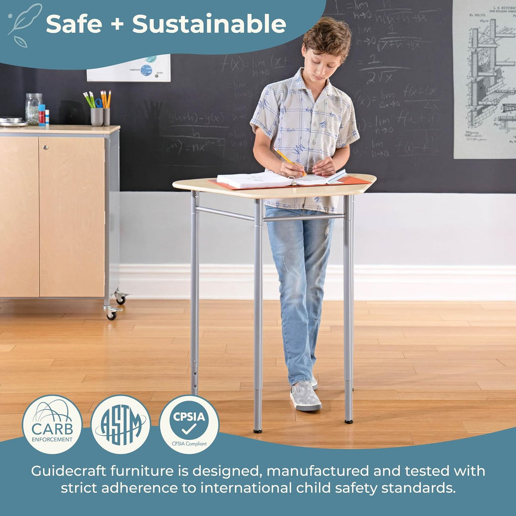 Guidecraft Standing Modular Desk for Adults and Kids: Adjustable Height Desk with Metal Legs for Home, Office, Classrooms and More