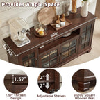 SAVOR LIFE Large Sideboard Buffet Cabinet with Storage,Vintage Walnut Farmhouse 60" Wide Sideboard Cabinets with Glass Doors & Wood Legs,Kitchen Coffee Bar Credenza for Dining Room, Living Room