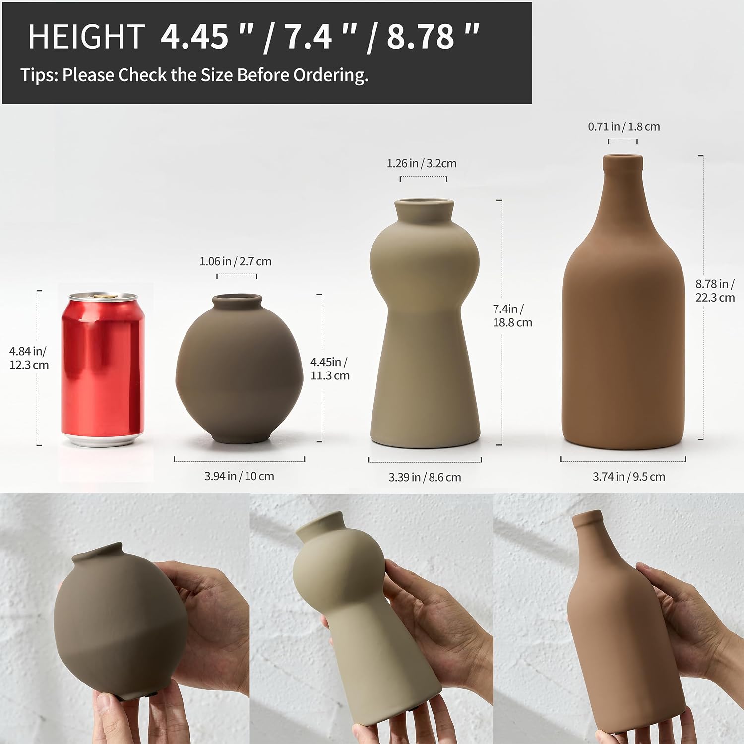 Ceramic Vase Set of 3, Nordic Minimalist Multicolor Vases Home Decor, Rustic Farmhouse Decor Pottery Vases for Bouquet Pampas Grass Dried Fresh Flowers, Living Room, Entryway Mantel, Kitchen, Bedroom