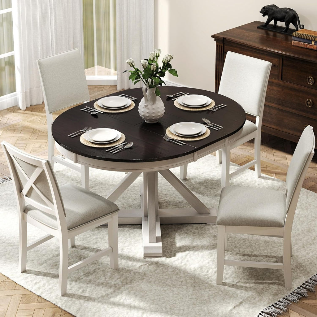 Farmhouse Dining Chairs Set of 4 Upholstered Kitchen Chairs with Cross Back Armless Wooden Side Chairs for Dining Room, Living Room, Reception (Grey Linen + White Frame)