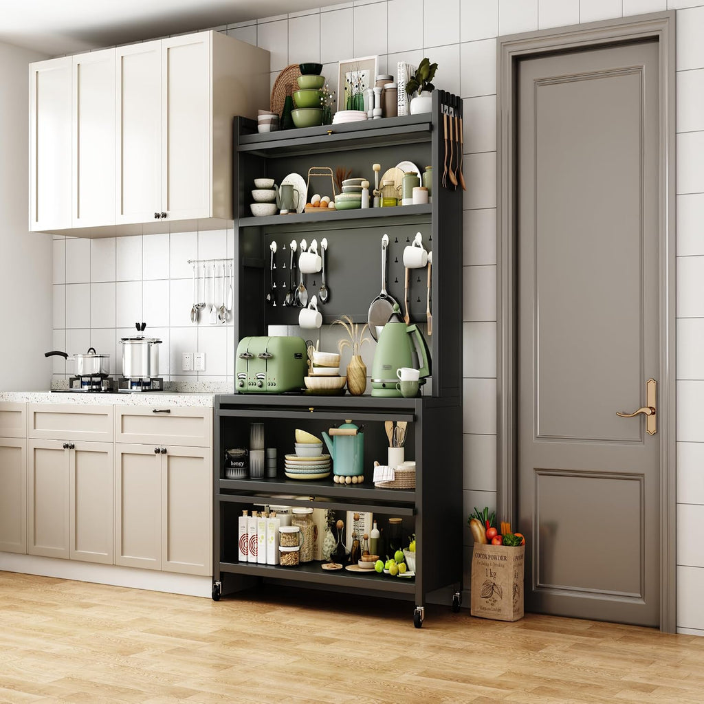 65'' Kitchen Pantry Storage Cabinet with Microwave Oven Countertop, 3 Doors, 4 Layers, Versatile Storage for Kitchen, Living Room, Dining Room