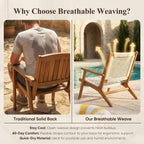 Devoko Patio Chairs, Adirondack Chairs Set of 2, Acacia Wood Outdoor Chairs with Woven Rope Seat for Porch, Poolside, Backyard, Beige