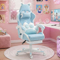 Ergonomic Kawaii Desk Chair with Cat Paw Lumbar Cushion and Cat Ears, Cute Pink Computer Chair with Footrest, PC Video Anime Gaming Chairs Recliner for Kids, Girls, Teens (Blue, Cat Chair)