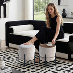 Get Set Style Multifunctional Ottoman with Side Table, Soft Round Footrest Stool,Vanity Stool with Metal Legs, Modern Decorative Furniture Vanity Chair for Makeup Room, Bedroom, Living Room