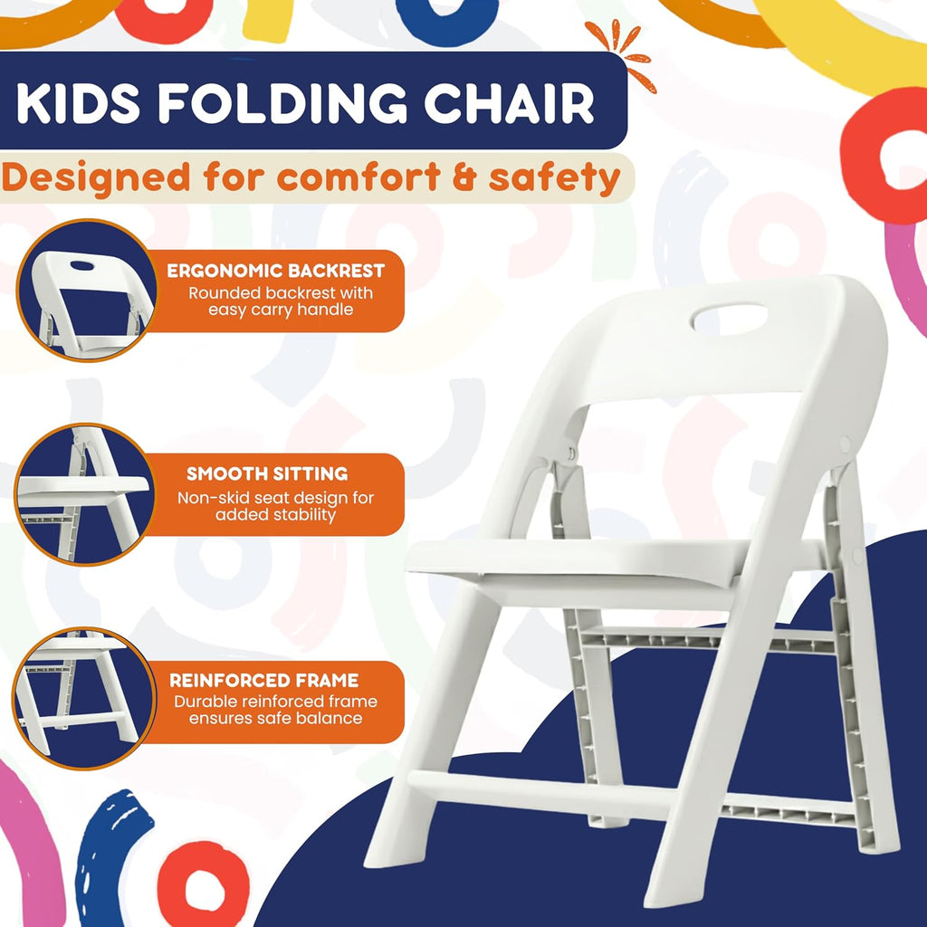 Giggle & Play 2 Pack of Kids Folding Chair with Backrest - Lightweight, Portable Toddler Chair for Indoor, Outdoor, Playroom & Classroom (White)