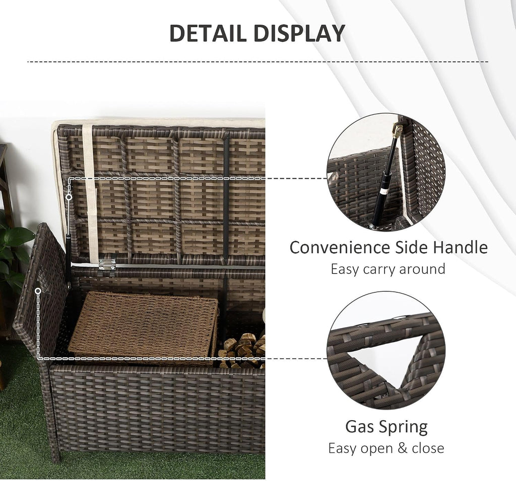 27Gallon Rectangular Polyethylene Rattan Storage Bench Durable Red Outdoor Heavy Duty with Hinged Lid Weatherproof Furniture