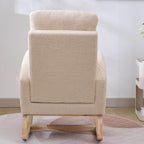 Nursery Rocking Chair with Solid Wood Legs, Glider Chair for Nursery with Side Pocket, Rocker Armchair for Living Room Bedroom (Beige, Teddy)