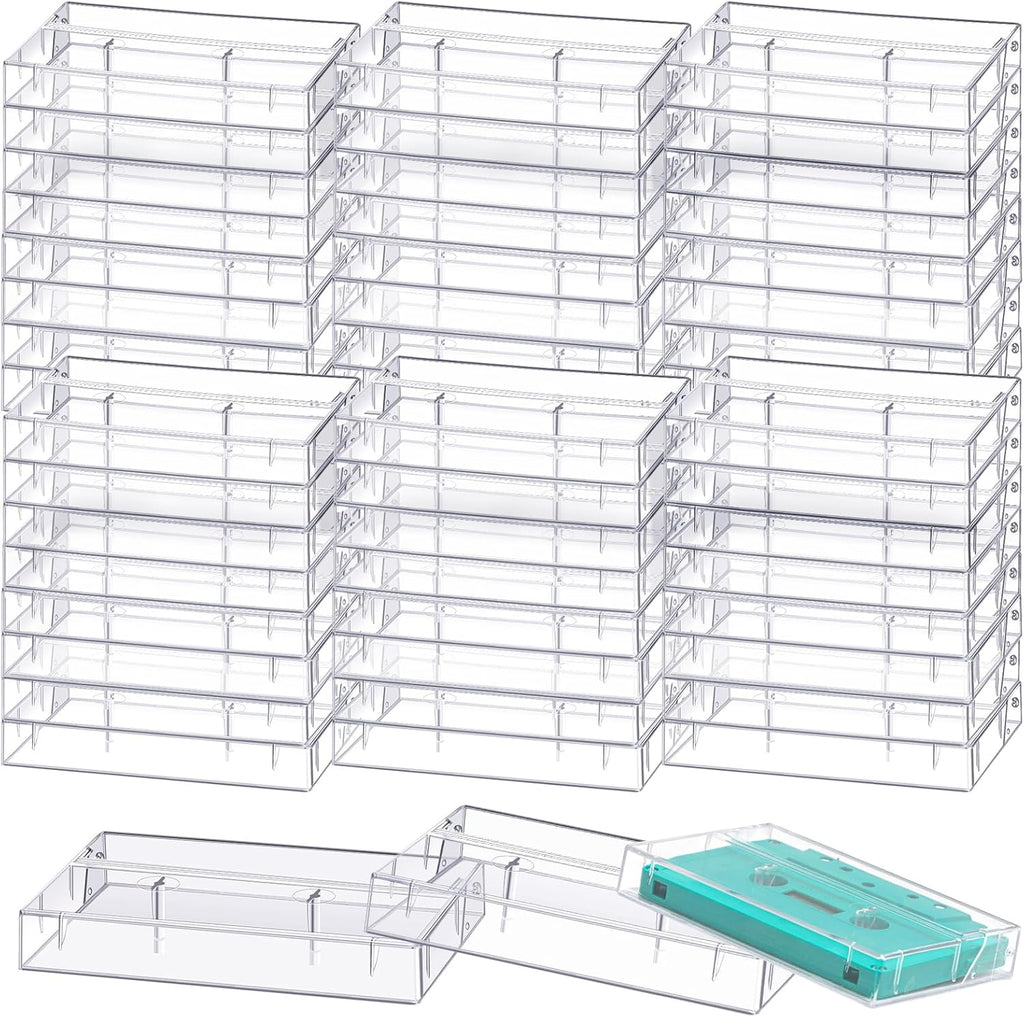 Wenqik 60 Pcs Audio Cassette Tape Cases Plastic Blank Voice Recording Cassette Tape Holder Clear Music Box Organizer Audio Storage Products for Art Collection