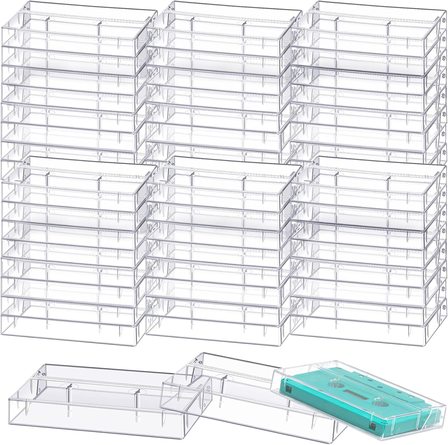 Wenqik 60 Pcs Audio Cassette Tape Cases Plastic Blank Voice Recording Cassette Tape Holder Clear Music Box Organizer Audio Storage Products for Art Collection