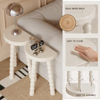 LitaEther 19.5" Wooden Bobbin Leg Side Table - Half Round Table - Wooden Accent Stool- Half Moon Tripod Table for Bedroom, Hallway, Living Room, Sofa Side (White,1pcs)