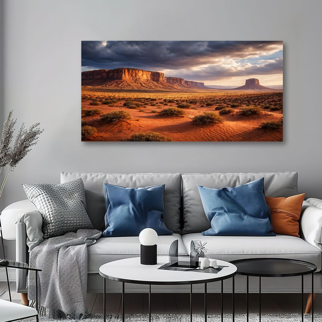 30"x 60" Canvas Wall Art Red Desert Mesa Landscape Dramatic Clouds Golden Light Framed Pictures Painting Prints Large Wall Art for Living Room Bedroom Abstract Home Wall Decor Artwork
