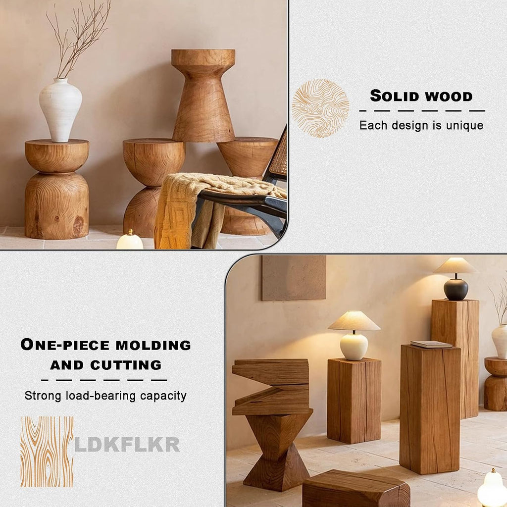 Solid Wood Small Side Table, Accent Table Freeform Natural Plant Stand Coffee Table Pedestal Display Stand Accent Stool for Living Room Bedroom Entryway Office Home Decor,N