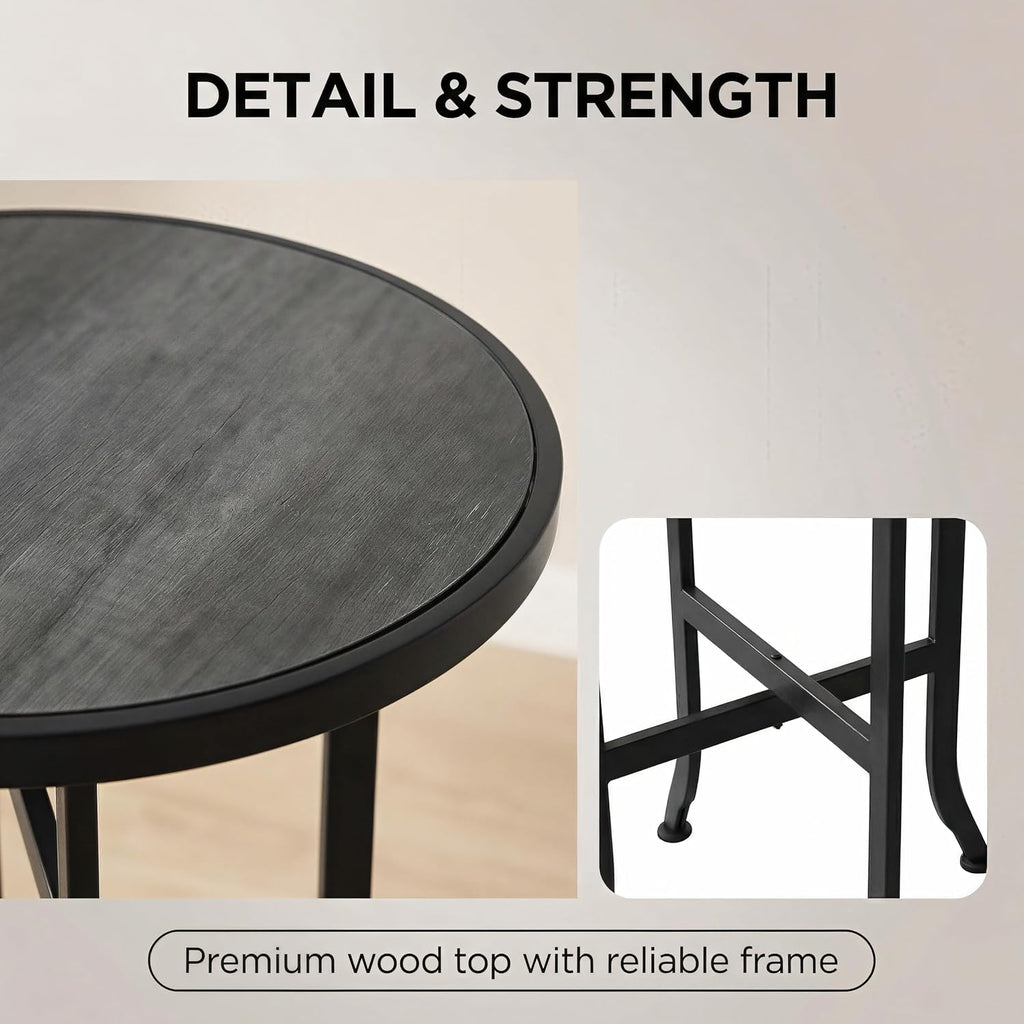 Round Wood Bar Table & Counter Height Table Industrial Metal Bistro Pub Table for Kitchen, Indoor Outdoor Patio, Small Spaces
