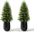 Mavis's Diary 4FT Artificial Cedar Topiary Tree, Set of 2 Realistic Faux Evergreen in Black Bullet Planter + Fillable Water Bag, Indoor Outdoor Fake Cedar for Front Porch Entryway Office Home Decor