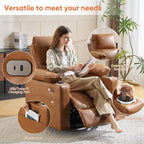 270 Swivel Rocker Recliner with Adjustable Memory Armrests, Oversized Power Nursery Recliner with Heating and Massage, Rocking Chair with One-Touch Reset, Double Cup Holder, Faux Leather, Camel