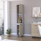 2-Door 2-Shelf Kitchen Pantry Light Pine and Gray,Buffet Kitchen Sideboard,for Kitchen,Dining Room,13.58 * 15.75 * 82.05