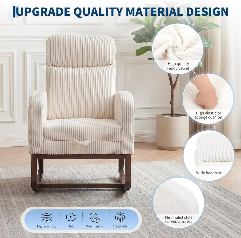 Garvee Nursery Rocking Chair with Adjustable Footrest & Side Pocket