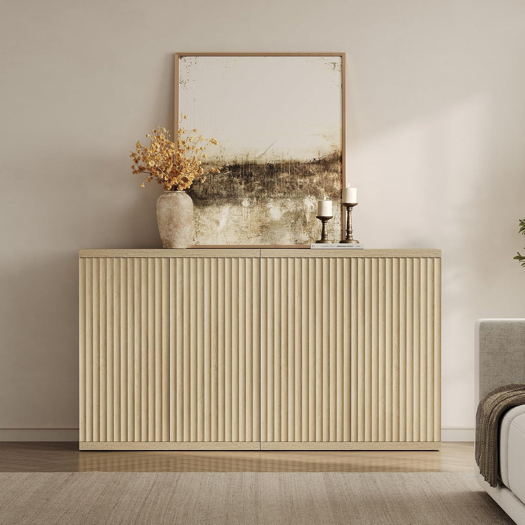 SICOTAS Buffet Cabinet with Storage Accent Sideboard Modern Credenza with Doors & Shelves Fluted Media Console Mid Century Coffee Bar Table for Living Room Kitchen Dining Room Hallway