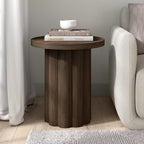 Henn&Hart 20'' Fluted Round End Table, Modern Side Table Ribbed Night Stand for Living Room, Office, Family Room, or Bedroom, Heritage Oak