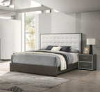 1pc Contemporary Upholstered Twin Size Panel Youth Bed Button Tufted Headboard Wooden Bedroom Furniture White Cream Gray