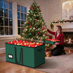 Christmas Ornament Storage Box Store 128-3" Ornaments, Ornament Organizer Storage box with Dual Zipper Closure Visual Cover & Adjustable Dividers, Holiday Decorations Storage Container with 8 Trays