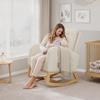 GAOMON Modern Rocking Chair for Living Room-Beige | Comfortable Recliner Rocker with Side Pocket, Soft Linen Upholstered Glider Chair for Bedroom, Nursery, Lounge