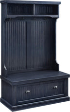 Crosley Seaside Hall Tree Entryway Bench Coat Rack Shoe Cabinet and Kitchen Pantry Cabinet Distressed Navy