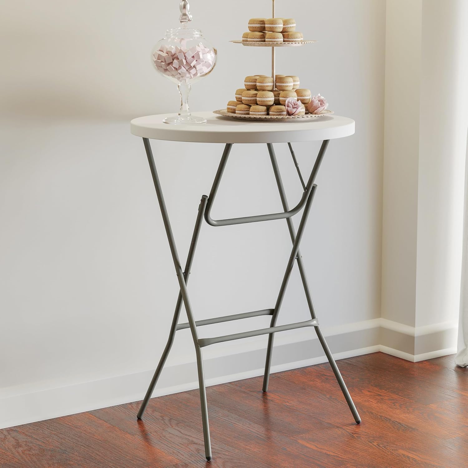 Flash Furniture Elon 32' Round Folding Bar Height Table for Parties and Commercial Events, Indoor/Outdoor Plastic Tall Round Table, White