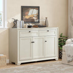 ONBRILL 48 Inches Sideboard Buffet Cabinet with Storage, Farmhouse Sideboard with 2 Drawers and 3 Doors, Wood Coffee Bar Cabinet with Adjustable Shelves for Living Room, Kitchen, Hallway, White
