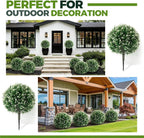 Lunmon Artificial Topiary Ball Trees Outdoor Set of 4, 24 Inch Faux Flower Topiary Bushes Plants with Ground Spikes, UV Resistant Artificial Shrubs for Porch Patio Garden Decor(Lavender,White)