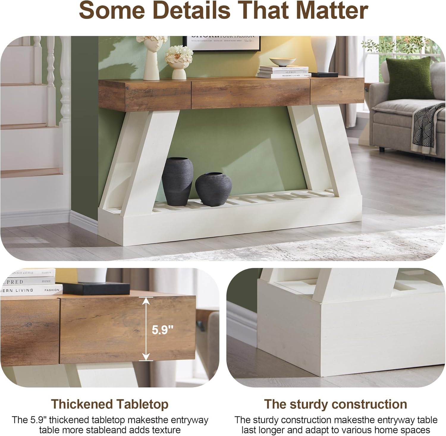 OKD 60" Farmhouse Entryway Table with Drawer, Console Table Behind Sofa, Narrow Long Entryway for Hallway, Living Room, Hallway, Behind Couch(Antique White)