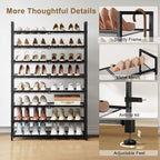 8 Tier Metal Shoe Rack, Tall Shoe Organizer Holds 32-40 Pairs, with Adjustable Flat or Angled Shelves, Shoe Storage Shelf for Closet, Entryway, Garage, Black
