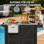 Spurgehom Outdoor Grill Cart with Storage Movable Outdoor Grill Table Kitchen Island with Wheels, BBQ Cart Pizza Oven Table Food Prep Table Cart Storage Cabinet for Outside Patio Backyard Garden