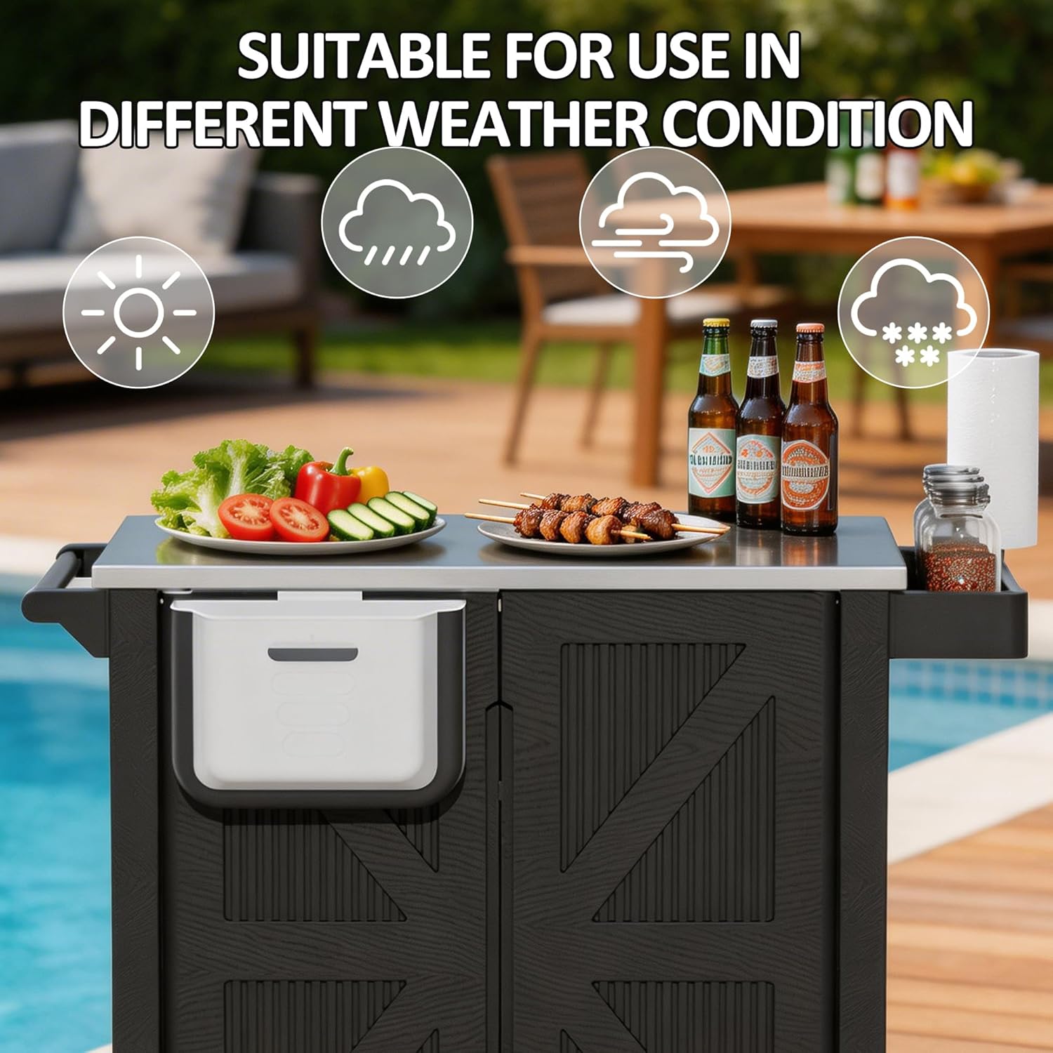 Spurgehom Outdoor Grill Cart with Storage Movable Outdoor Grill Table Kitchen Island with Wheels, BBQ Cart Pizza Oven Table Food Prep Table Cart Storage Cabinet for Outside Patio Backyard Garden