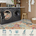 Lahome Moroccan Trellis Washable Rug, 2x3 Kitchen Rugs for Entryway Bathroom, Non-Slip Indoor Door Mat Ultra-Thin, Small Oriental Throw Carpet for Bedroom Entry Elise, Cream/Multi