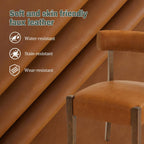 RNKSFX Modern Dining Chairs Set of 4, Faux Leather Upholstered Kitchen & Dining Room Chairs, Mid Century Modern Wooden Dining Chairs Oversized Sturdy Rounded Chairs Curved Back, Brown