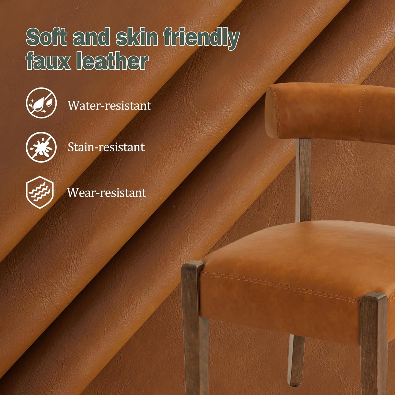 RNKSFX Modern Dining Chairs Set of 4, Faux Leather Upholstered Kitchen & Dining Room Chairs, Mid Century Modern Wooden Dining Chairs Oversized Sturdy Rounded Chairs Curved Back, Brown