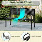 Giantex Metal Outdoor Bench with Mesh Pattern Backrest, Curved Armrests, Load 660Lbs, Slatted Seat for 2-3 Persons, Heavy-Duty Garden Bench for Patio, Backyard, Poolside, Porch, Park (50"×24"×33.5")