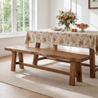 63" Long Solid Wood Dining Bench, Farmhouse Entryway Bench with Angled Legs for Dining Room, Kitchen, Entryway, Rustic Brown