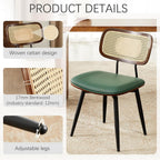 Dining Chairs, Set of 4, Modern, Green, Rattan & Faux Leather, Swivel with 360 Rotation, Ergonomic & Adjustable Height