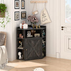 Halitaa Corner Storage Cabinet, Farmhouse Corner Bookshelf with Storage 6-Cubby Wooden Cabinet with USB Ports and Outlets Industrial Organizer for Small Space, Study, Playroom, Living Room