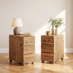 Set of 2 3 Drawers Solid Wood Side End Table for Living Room, Rustic Farmhouse Narrow Sofa Tables with Storage for Small Space, Bed Side Tables Bedroom