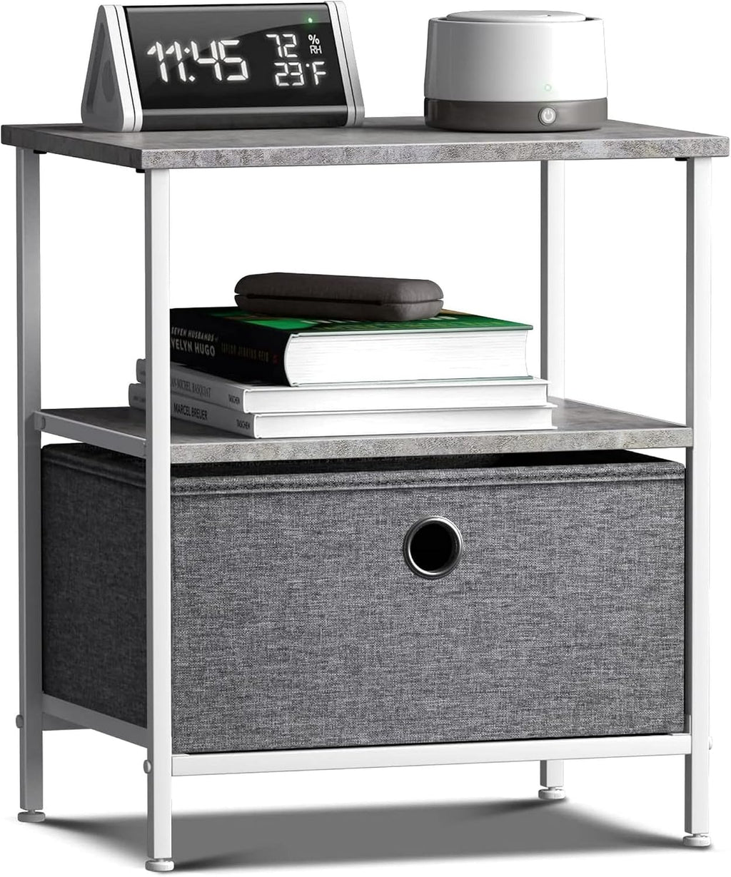 End Table Nightstand Side Table with Drawer and Shelf Rustic Grey Wood Top Small Bedside Table Storage Organizer for Bedroom Living Room