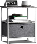 End Table Nightstand Side Table with Drawer and Shelf Rustic Grey Wood Top Small Bedside Table Storage Organizer for Bedroom Living Room