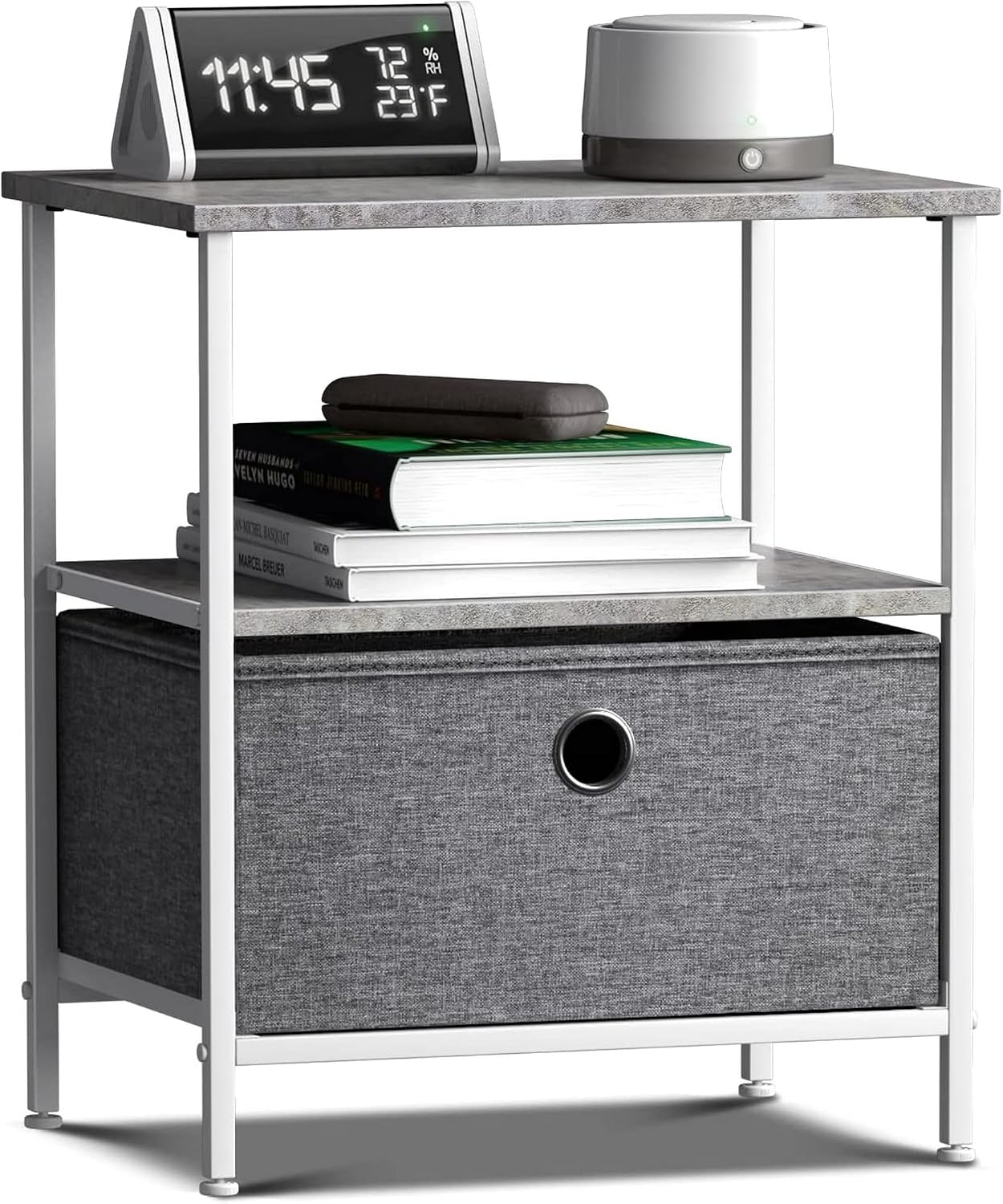End Table Nightstand Side Table with Drawer and Shelf Rustic Grey Wood Top Small Bedside Table Storage Organizer for Bedroom Living Room