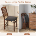 Wooden Folding Chairs Set of 4, Foldable Wood Chairs with Padded Seats, Solid Wood Frame, 400 lbs Weight Capacity, Space Saving Dining Chairs for Small Space, Guests Kitchen (4, Slatted Back)