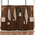 6 Panel Pegboard Room Divider, 5.6 Ft Folding Privacy Screen, Freestanding Wooden Display Board Organizer for Craft Show, Jewelry Display, Bedroom, Office, Brown