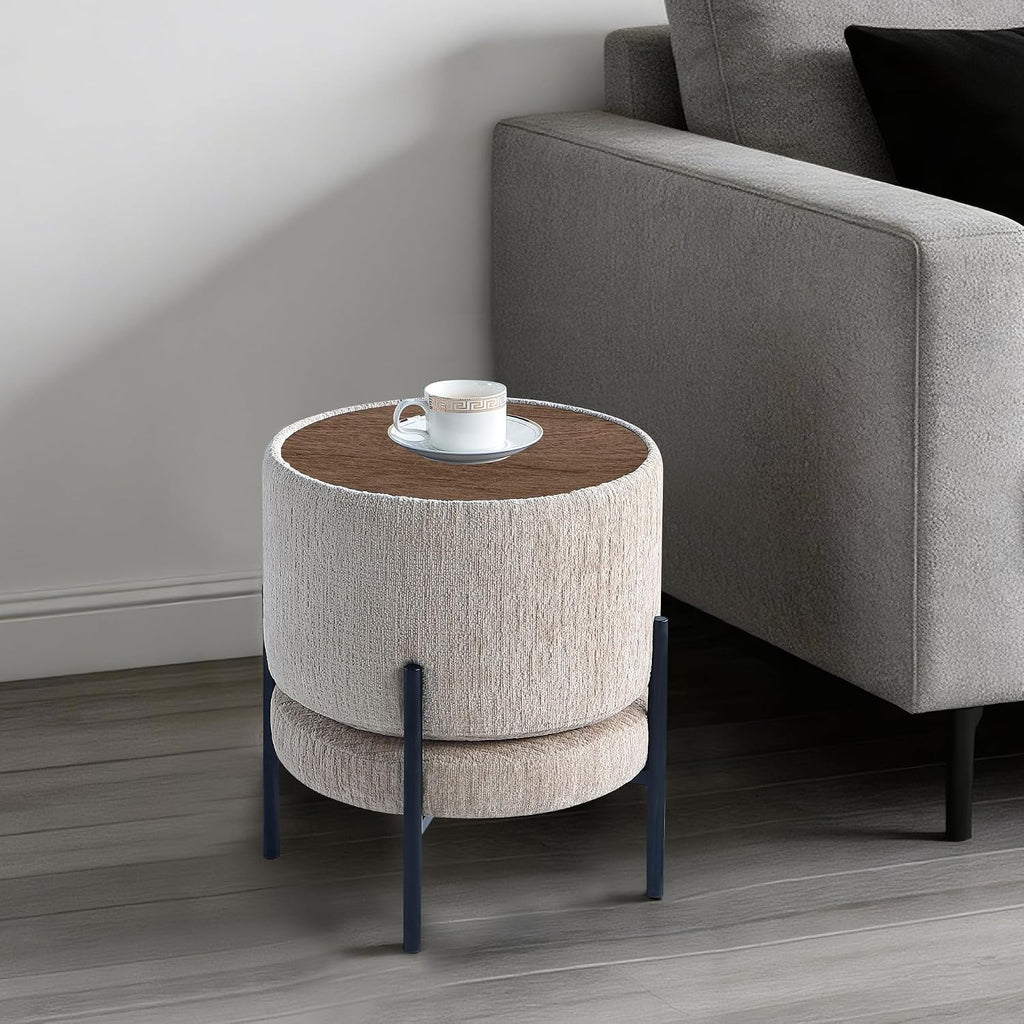 Get Set Style Multifunctional Ottoman with Side Table, Soft Round Footrest Stool,Vanity Stool with Metal Legs, Modern Decorative Furniture Vanity Chair for Makeup Room, Bedroom, Living Room
