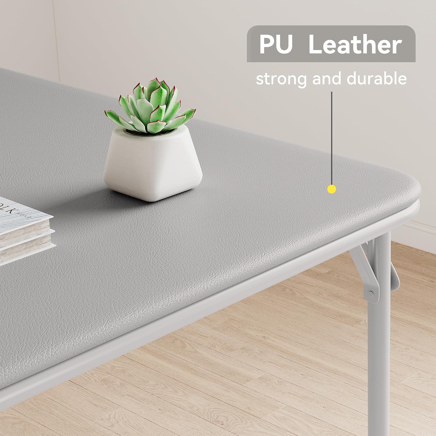 Folding Card Table, 34 Inch Square Folding Table, PU Padded Tabletop with Collapsible Legs, Sturdy Steel Frame, Portable Square Game Table for Home, Parties, Picnics, Games ( Table only) (Grey)