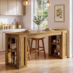 Tribesigns 70.87-Inch Extra Long Bar Height Table, Farmhouse Bar Table with Open Storage Shelves, Rectangular High Top Pub Tables for Kitchen, Dining Room, Living Room, Basement, Bistro, Rustic Brown